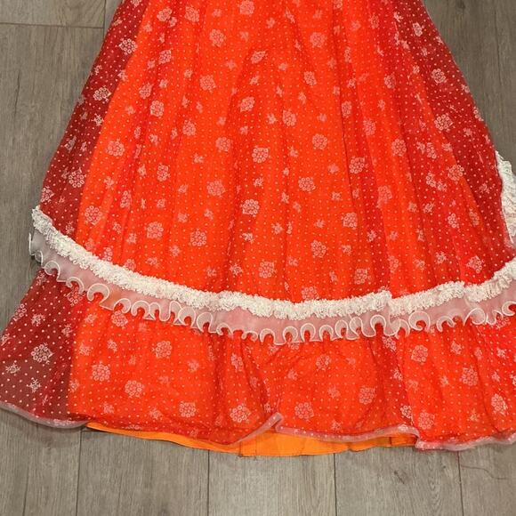 Nadine Vintage 60s 70s Red White Lace Ruffle Formal Prom Prairie Dress Size 5 - Picture 6 of 16